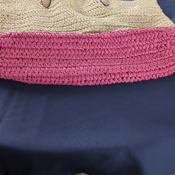 Two-Tone Straw Tote Bag - Pink and Tan - Picture 8 of 15